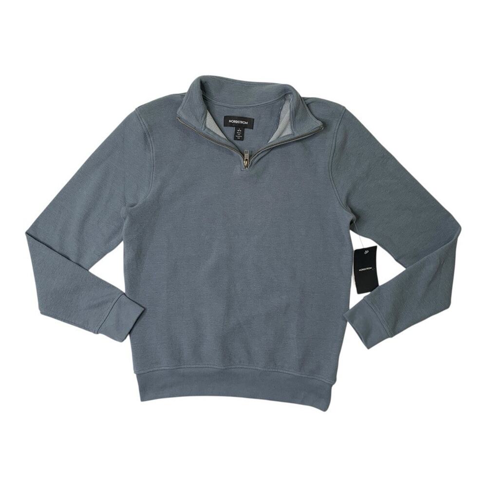 Nordstrom Sweater Boys L Large 10/12 Blue Mirage 1/4 Zip Stretch Cotton Pullover - Picture 1 of 11